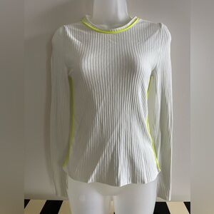 Mango White Ribbed Top with Neon Accents
